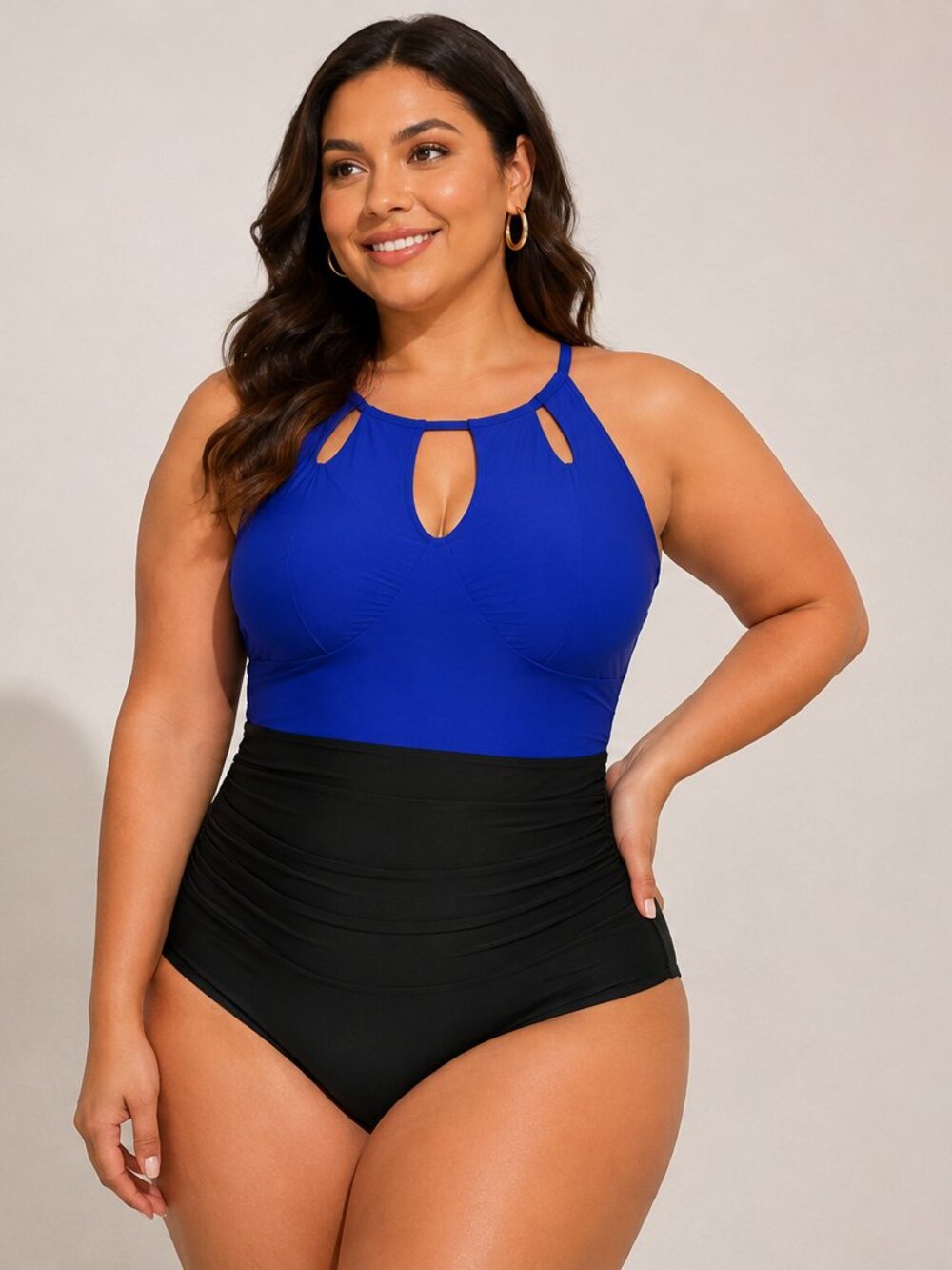 Cupshe Swimsuit Size XL Elegant High Neck Royal Blue & Black NWT Beach Vacation